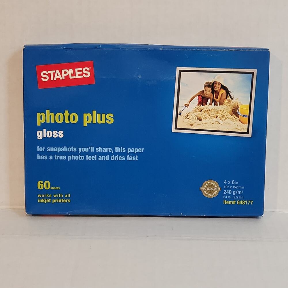 Staples Brand Photo Plus Glossy Paper New 60 Sheets 4 x 6 NEW